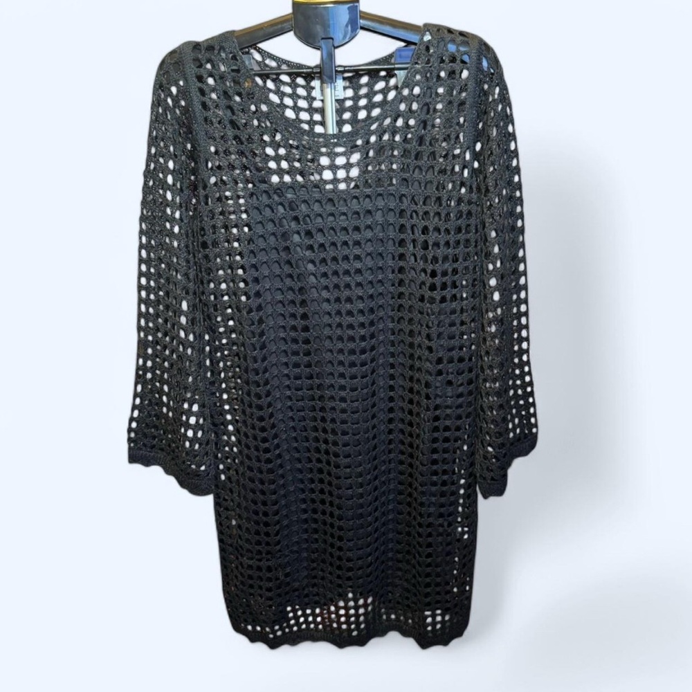 Sold! Women’s Black Open crochet Crochet Dress with Slip Dress Lining - Picture 3 of 6